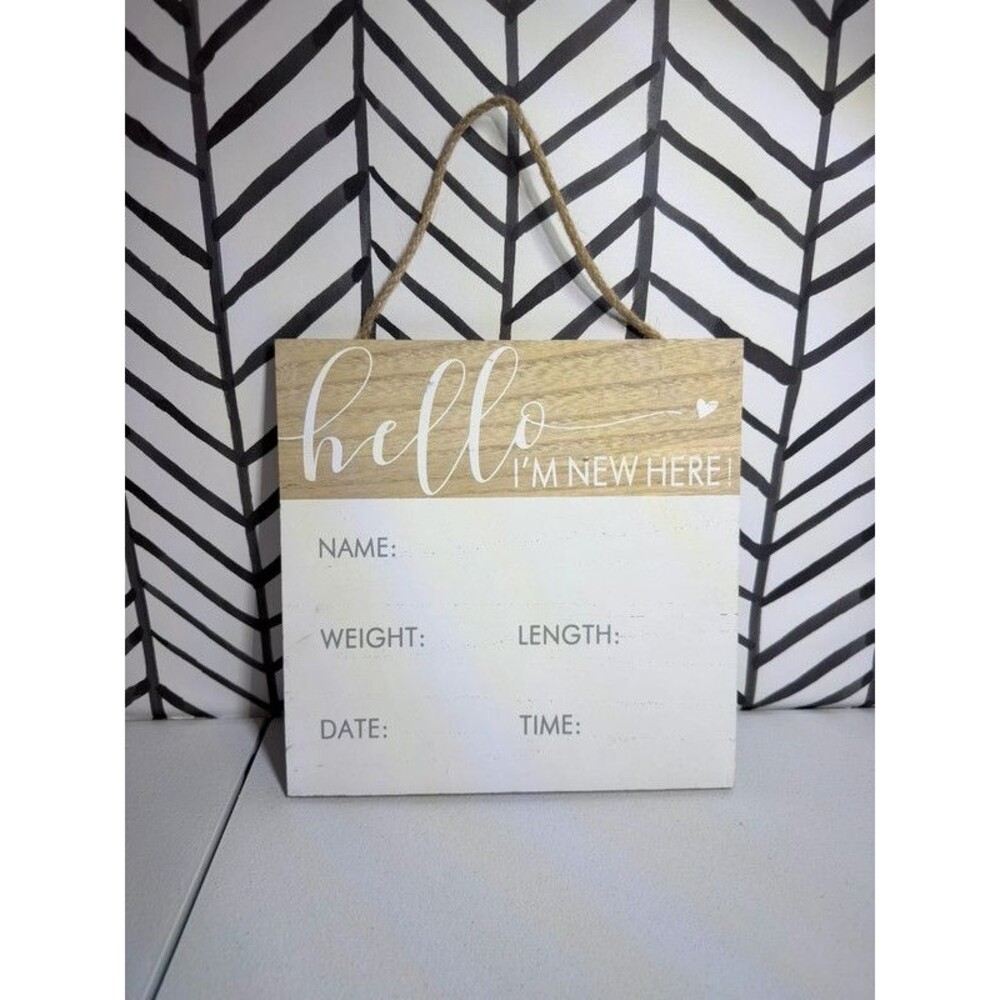 Hobby Lobby New Here Baby Birth Hanging Wood Sign 9.44x9.45inch